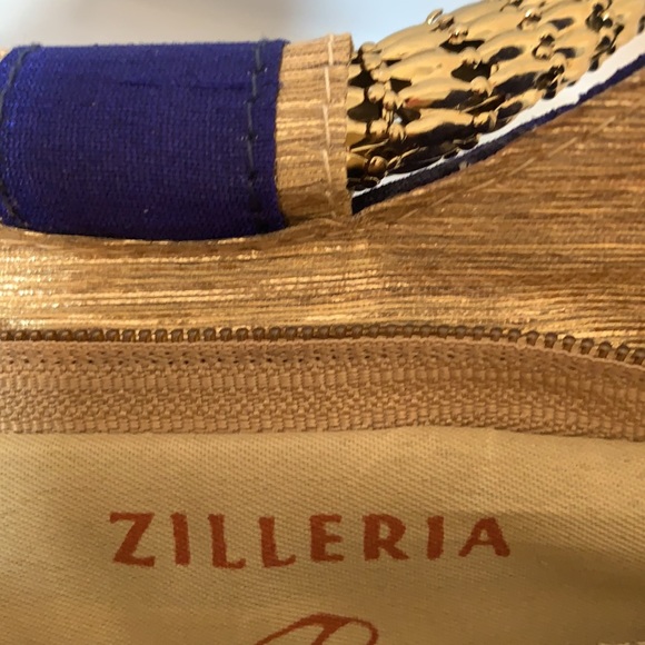 👜 Zilleria Blue & Gold Embroidered Handbag – NWOT ✨ - Picture 4 of 7